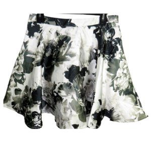 Black Gray Floral Circle Skirt,Zip Back,Crinoline